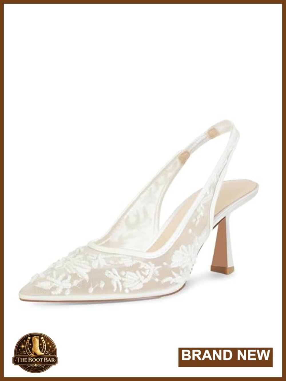 Lace Mesh Slingback Kitten Heels Women Pointed Toe Embroidered Wedding Pumps